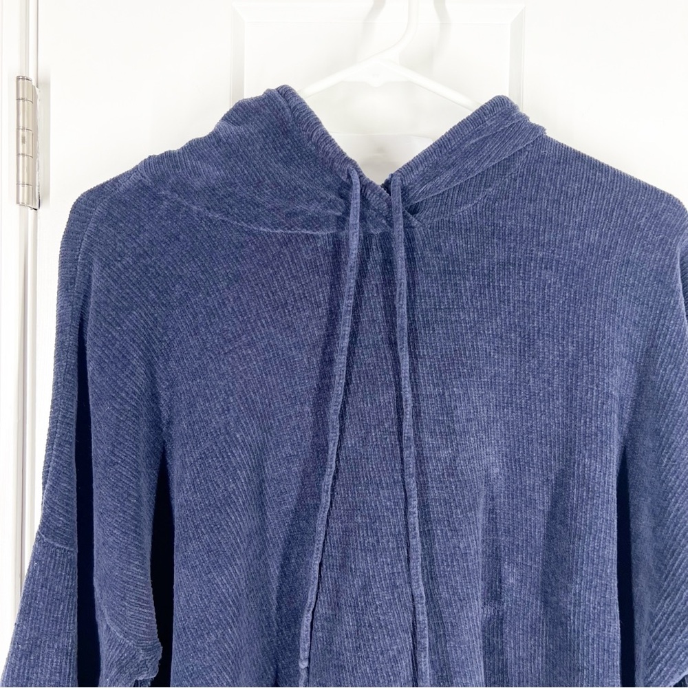 Eileen Fisher Navy Blue Organic Cotton Cropped Hoodie Sweater Size Large - Picture 2 of 6